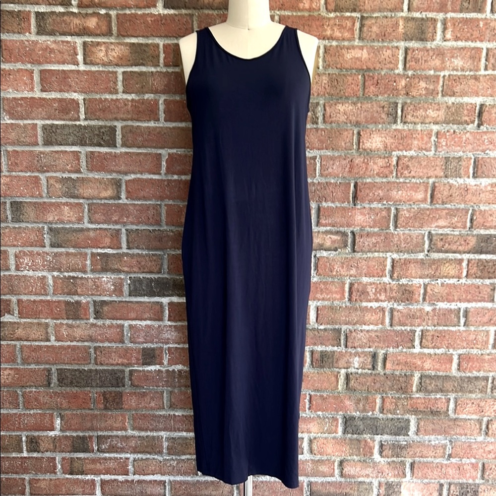 Eileen Fisher Navy Blue Stretch Jersey Tank Dress Size Medium Petite - Picture 3 of 7